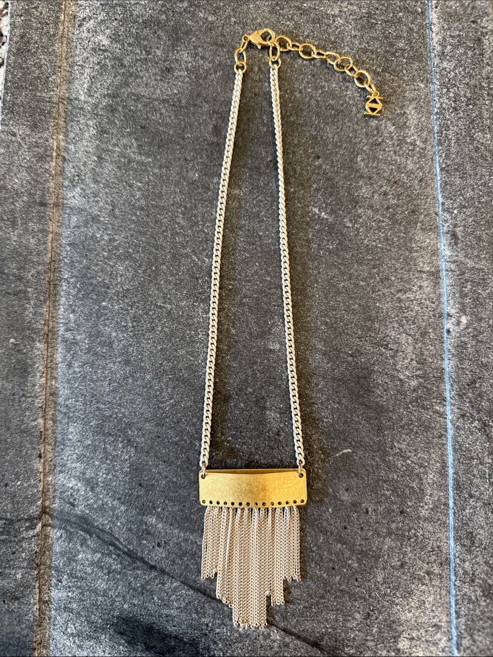 Gold-Tone and White Chainlink Fringe Pendant Necklace